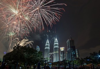 Kuala Lumpur, Malaysia Celebration on 12am 31 December 2016 colorful firework for new year 2017