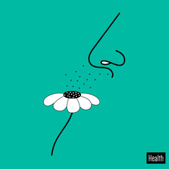 Nose and flower. Flower pollen icon. Pollen allergies