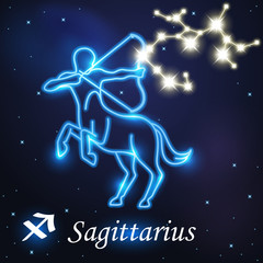 Fototapeta na wymiar Light symbol of centaur archery to sagittarius of zodiac
