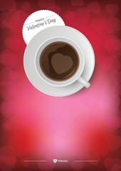 Happy Valentines Day - cup of coffee on a red background