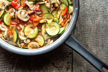 Fresh vegetarian dish made from cooked vegetables, healthy eating