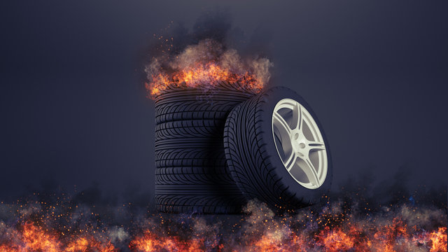 Vier brennende Reifen