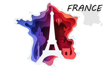 Abstract of paper art carve to Eiffel tower and France flag