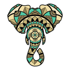 Vector illustration of elephant head colored mandala, testa di elefante mandala colorata e vettoriale