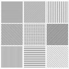 Tuinposter Geometric line pattern set. Parallel streep black diagonal lines patterns vector illustration © K3Star