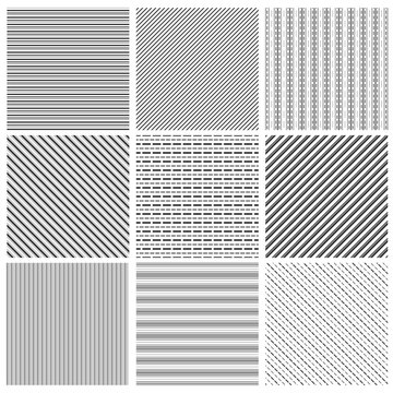 Geometric line pattern set. Parallel streep black diagonal lines patterns vector illustration
