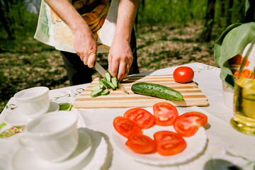 healthy eating picnic with vegetables outdoors