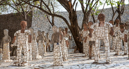 Sculptures from garbage and debris in the famous Rock Garden, the second most visited tourist attraction in India after Taj Mahal. Northwest of India, Chandigarh.