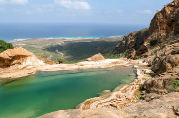 The mountain lake of Homhil on the island of Socotra