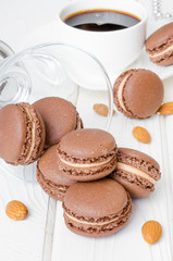 French traditional dessert chocolate macarons with coffee cream