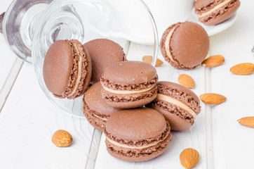 French traditional dessert chocolate macarons with coffee cream