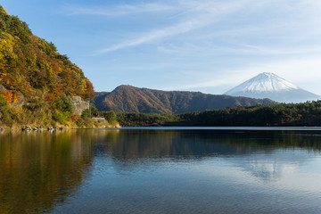 Mountain Fuji and lake saiko at autumn
