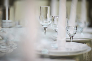 empty glasses for a wine drying on the table. Close up photo wit