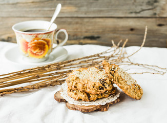 Corn cookies with raisins and sesame seeds, gluten free, vegan