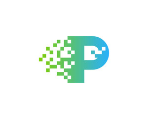 Letter P Digital Pixel Initial Logo Design Element