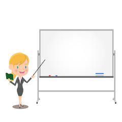 ホワイトボードで説明する女性会社員