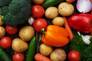 Above view of organic food background