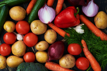 Close-up of cultivated organic vegetables on the table