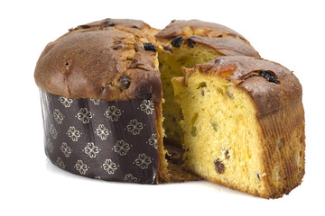 Panettone, sweet typical Italian Christmas on white background