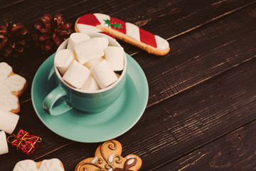 Cup of marshmallow with gingerbread cookies