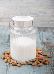 Almond milk in a glass jar