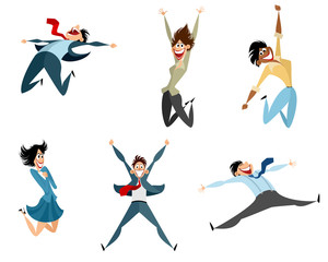 Six businessmen jumping