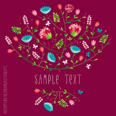 Flower composition with hand drawn alphabet