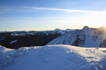Fototapeta na wymiar Sunrise in winter Carpathians.