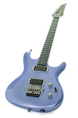 Fototapeta na wymiar Classic blue electric guitar isolated against white background