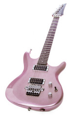 Fototapeta na wymiar Classic pink electric guitar isolated against white background