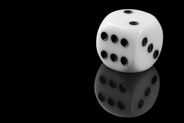 White Dice On Black Background with reflection