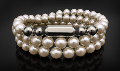 silver bracelet  with pearls isolated on black