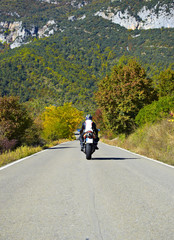 Man on motorcycle road near pamplona, spain