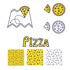 Pizza line icon and seamless pattern set.