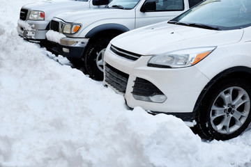Vehicle Parked in Snow Banks Winter Snowy