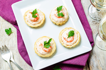 Shrimp salmon mousse parsley tartlets