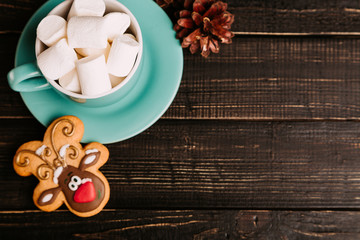 Cup of marshmallows with gingerbread cookies
