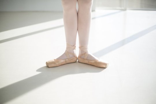 Low section of ballet dancers feet performing ballet dance