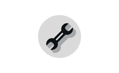 Vector black flat wrench icon with long shadow