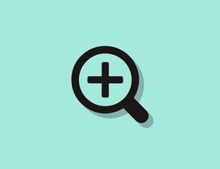 Vector plus magnifier glass icon tool with long shadow