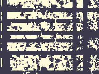 Abstract grunge vector background. Monochrome raster composition of irregular overlapping graphic elements.
