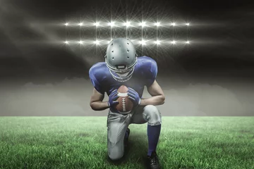 Foto op Aluminium Composite image of american football player kneeling with 3d  © vectorfusionart