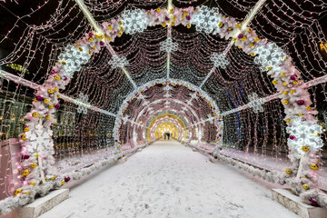 New Year and Christmas lighting decoration of the city. Russia,