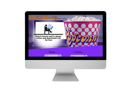 Isolated responsive device displaying illegally online movie website - Stop Piracy Conceptual Idea