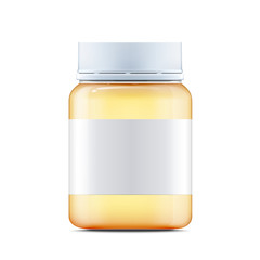 Realistic glass jar with with jam, configure or honey. Food bank.Transparent banks. Empty containers vector illustration. Mock up mason jar with design label or badges
