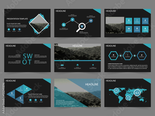 blue black abstract presentation templates, infographic elements blue black abstract presentation templates, infographic elements, Powerpoint templates