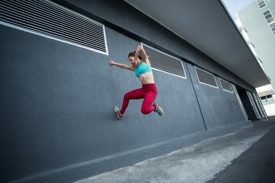Women practising parkour