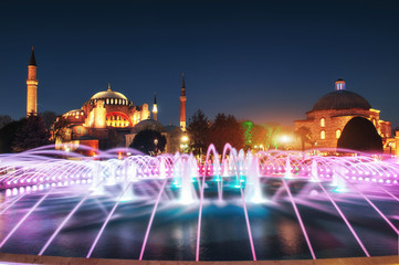 Fototapeta na wymiar Illuminated Sultan Ahmed Mosque