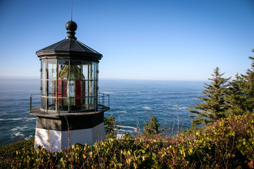 Fototapeta na wymiar Cape Meares lighthouse on the Oregon Coast looking west.