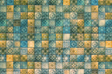 Panele Szklane Podświetlane  tekstura płytek z abstrakcyjną mozaiką